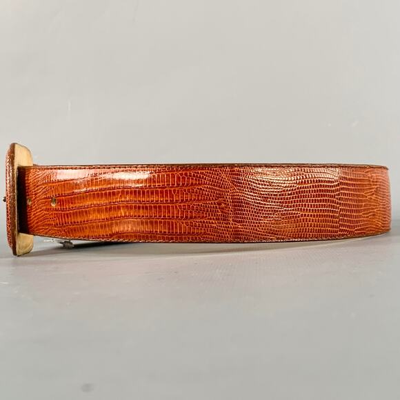 LINDA ALLARD Size S Brown Cognac Lizard Leather Covered Buckle Belt main image 4
